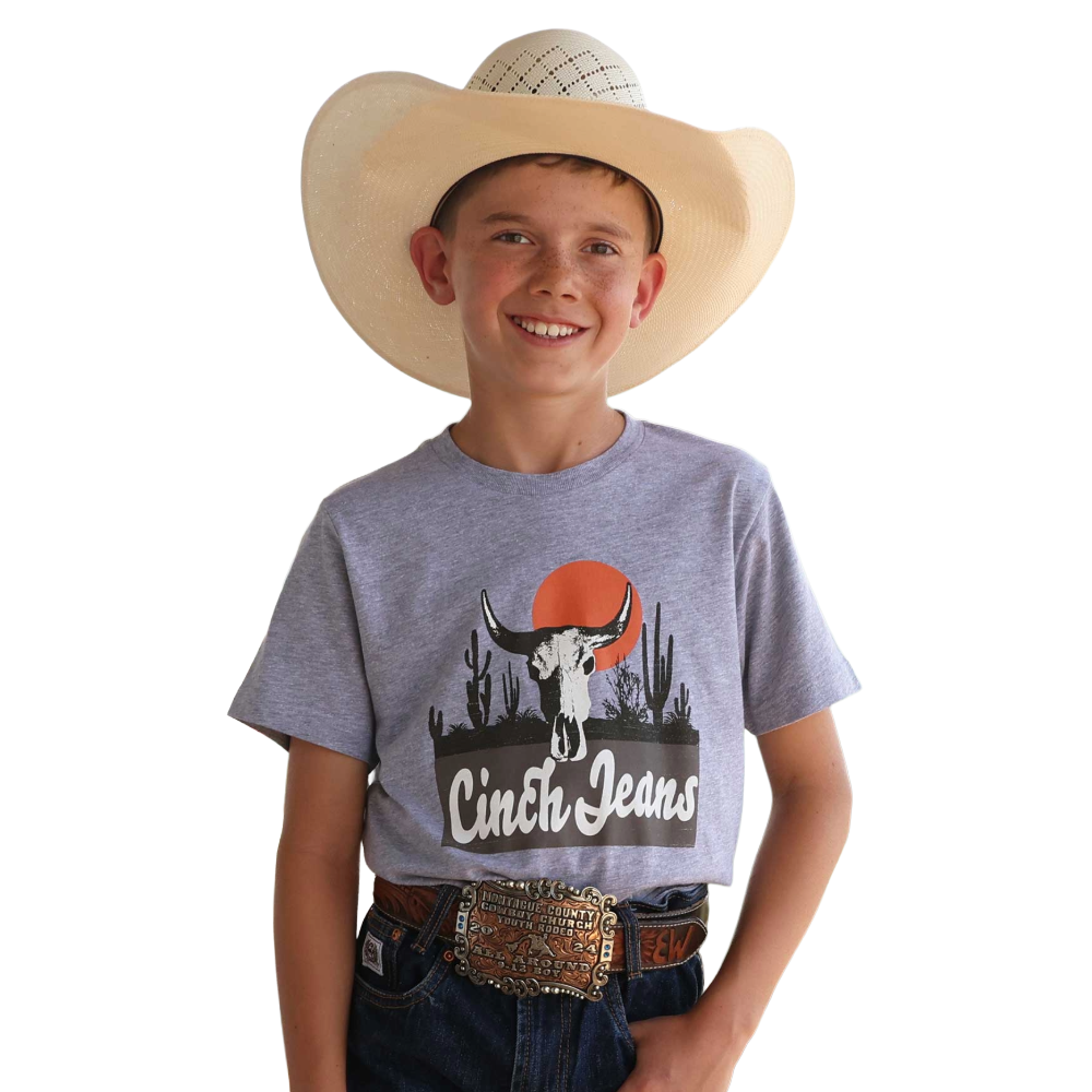 Cinch Youth Boy's Heather Grey Logo Graphic T-Shirt MTT7670177