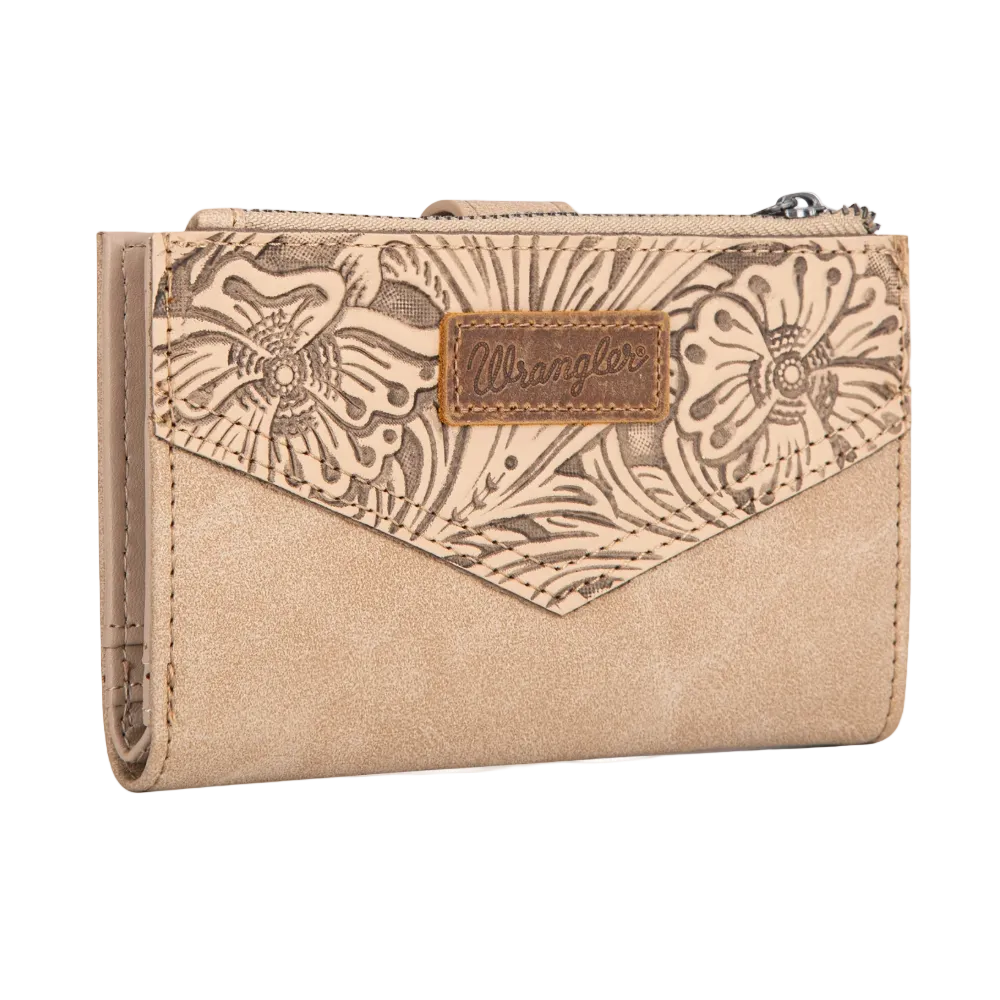 Wrangler Beige Floral Tooled Card Holder Bi-Fold Wallet WG162-W0331BG