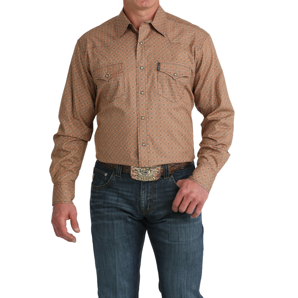 Cinch Men's Modern Print Orange Long Sleeve Shirt MTW1303103