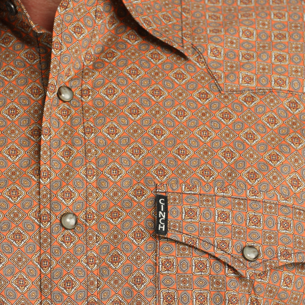 Cinch Men's Modern Print Orange Long Sleeve Shirt MTW1303103
