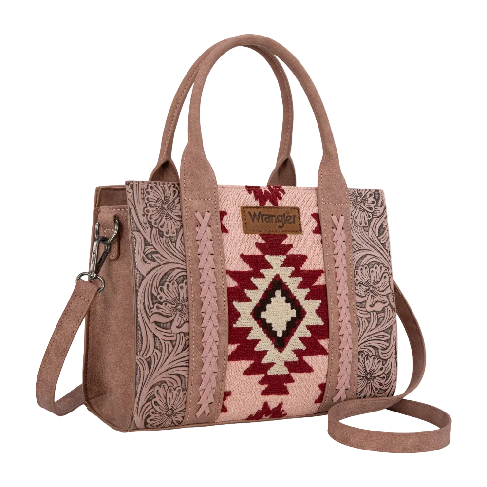 Wrangler Dark Pink Tooled Aztec Print Concealed Carry Crossbody Tote WG226-8120DPK