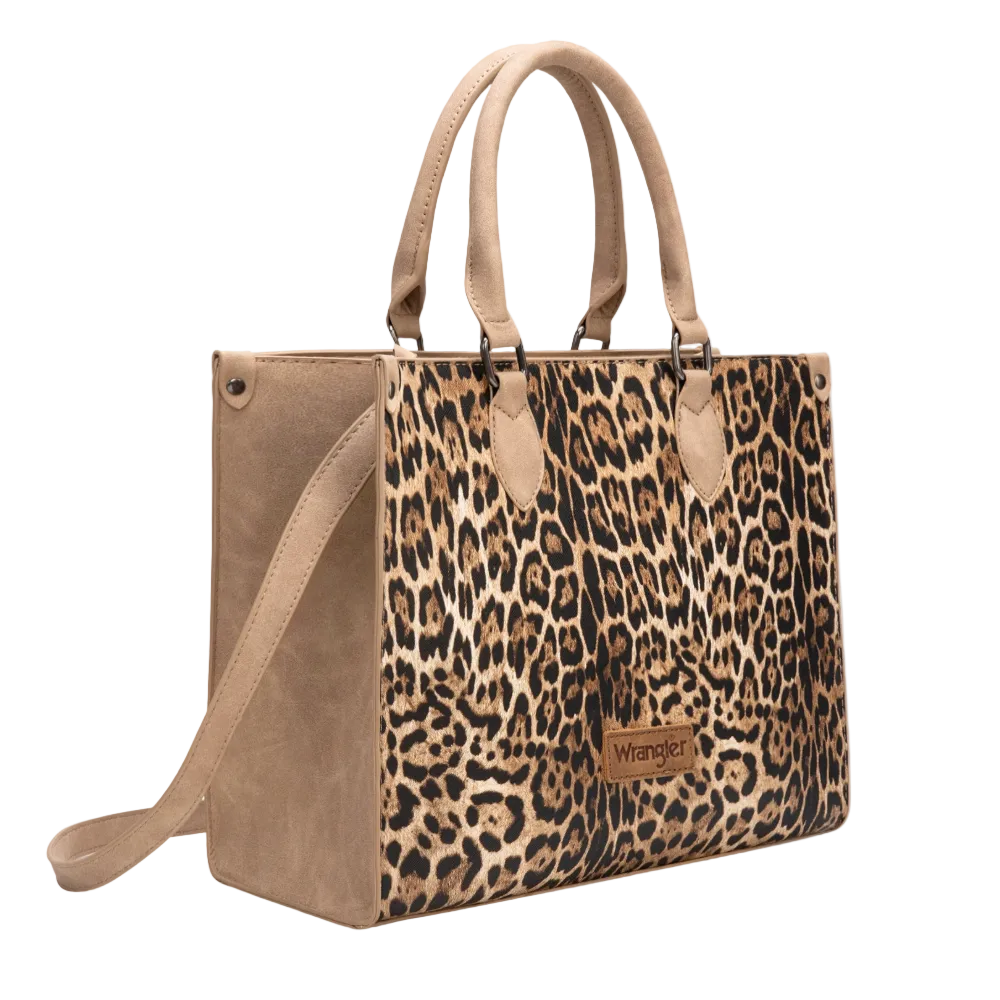 Wrangler Ladies Leopard Print Tan Wide Tote Bag/Crossbody WG296-8625TN