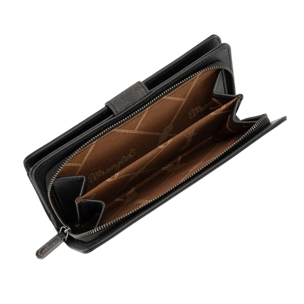 Wrangler Ladies Western Floral Tooled Black RFID Wallet WG339-W080BK