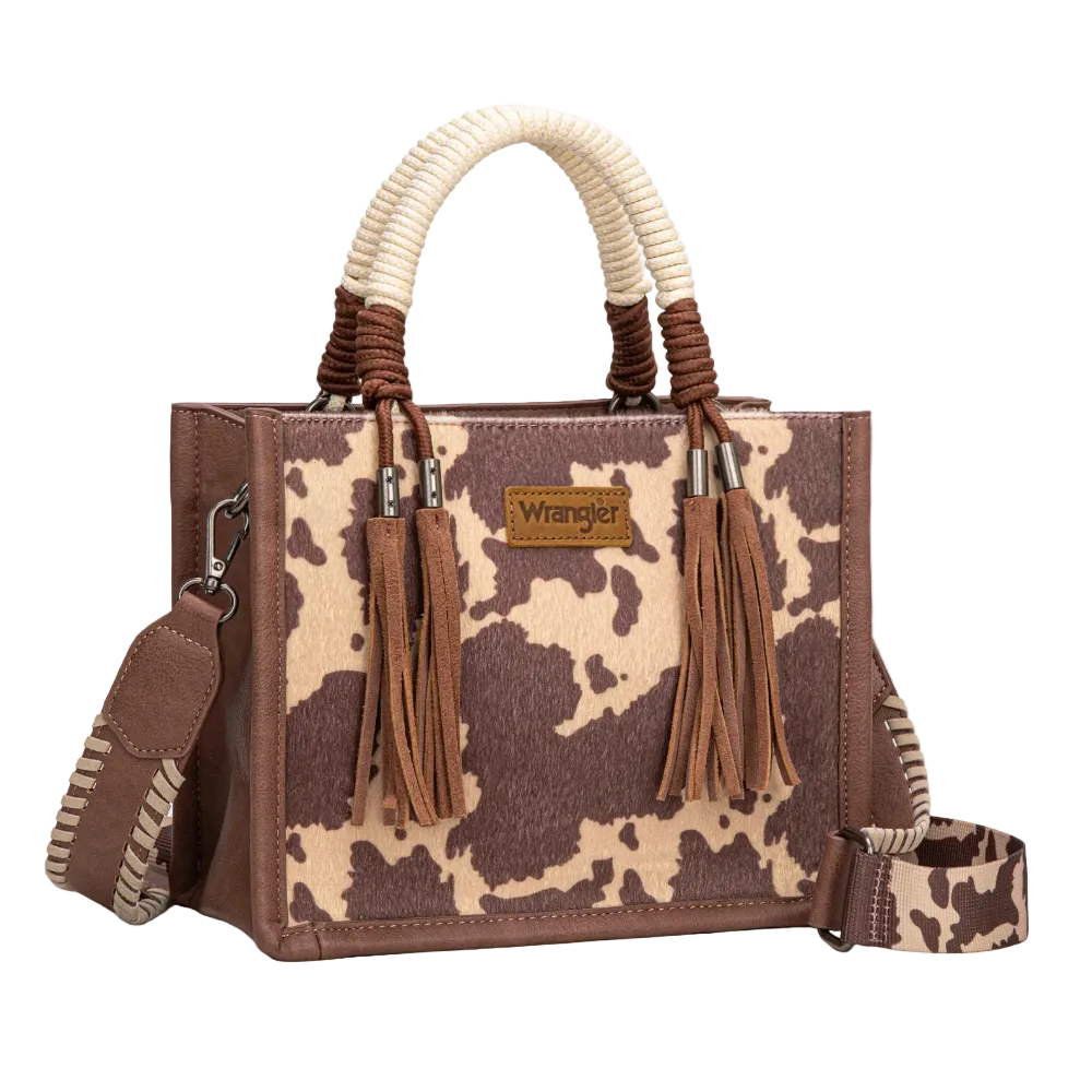 Wrangler Ladies Cooffee Cow Print Tote/Crossbody WG386-8120SLCF