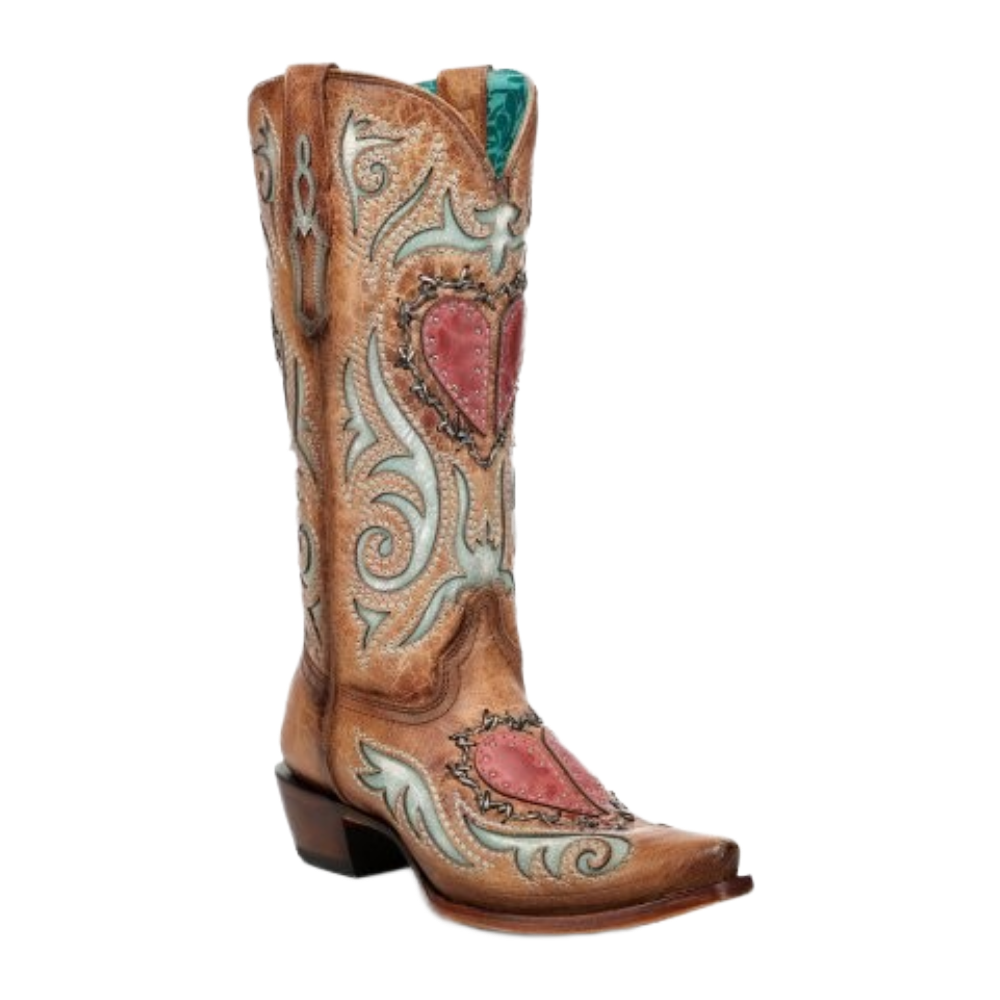 Corral Ladies Sand Heart Inlay & Barbed Wire Woven Western Boots A5090