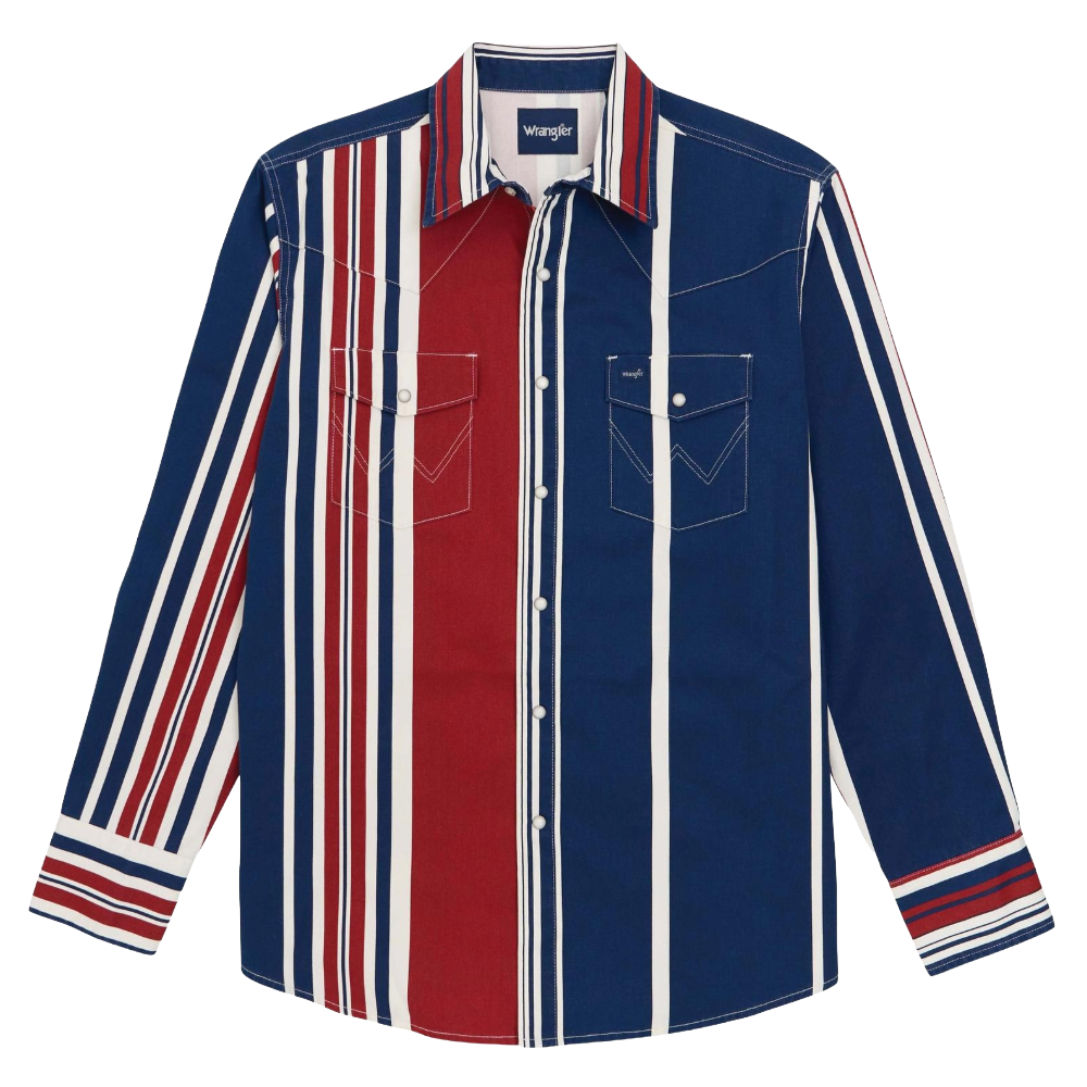 Wrangler Men's Vintage Inspired Blue Multi Stripe Snap Shirt 112375916