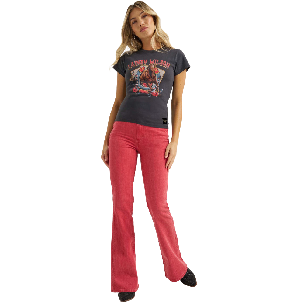 Wrangler X Lainey Wilson Ladies Horse Cards Black T-Shirt 112380498