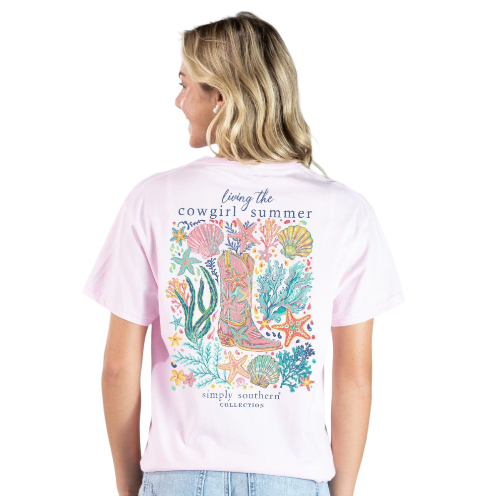Simply Southern Ladies Living The Cowgirl Summer T-Shirt SS-COWGIRL-PEONY