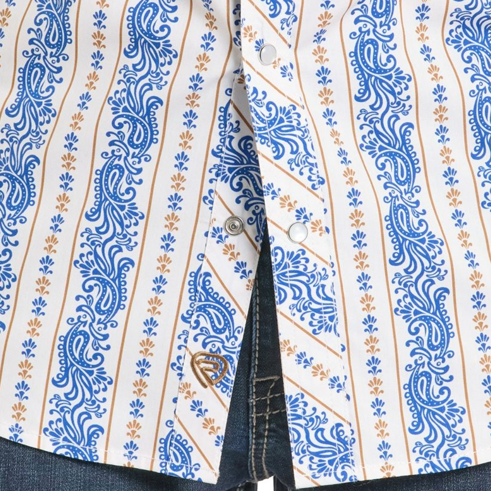 Rock & Roll Cowboy Men's Blue Paisley Stripe Print Snap Shirt BMN2S08315