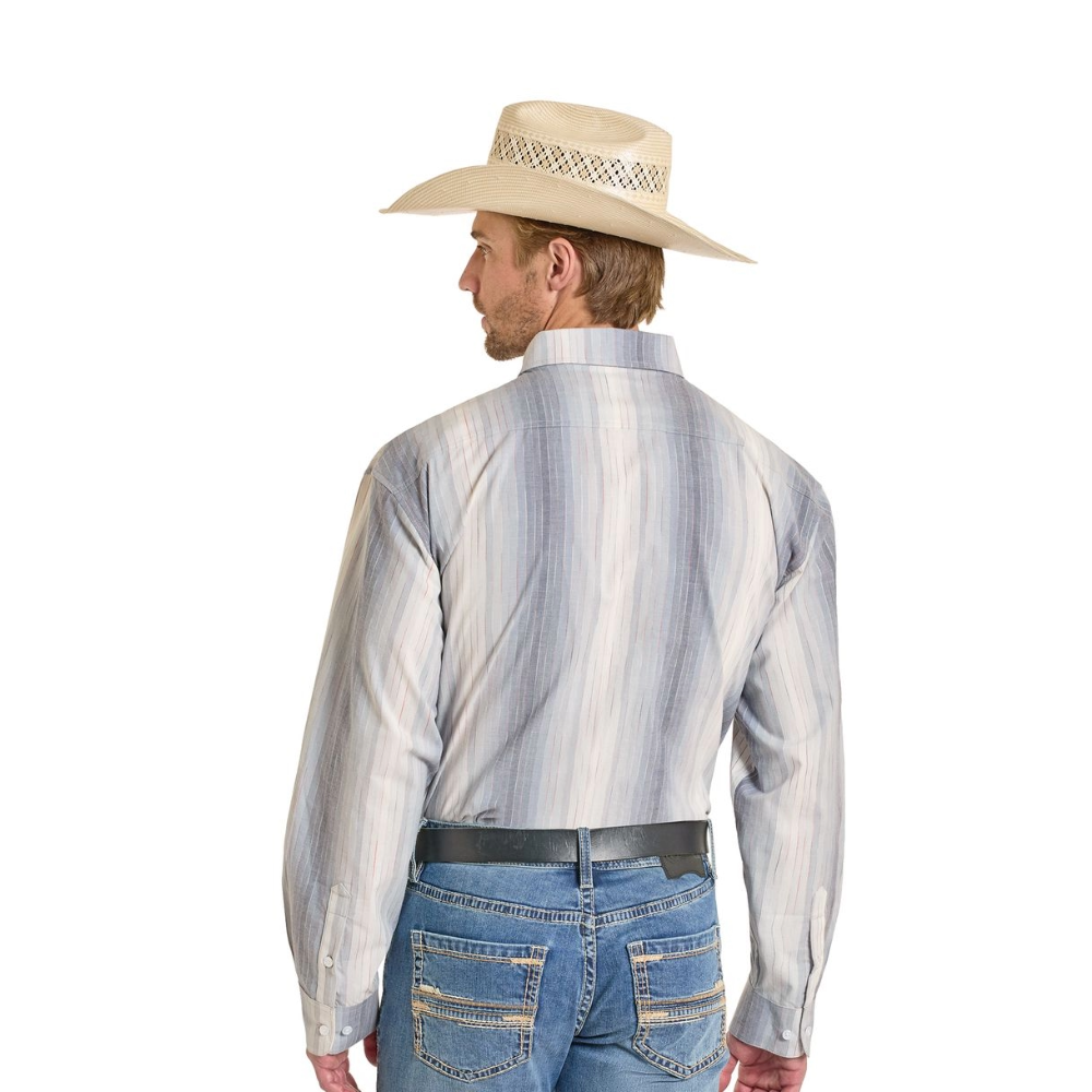 Rock & Roll Cowboy Men's Blue Variegated Stripe Snap Shirt BMN2S08310