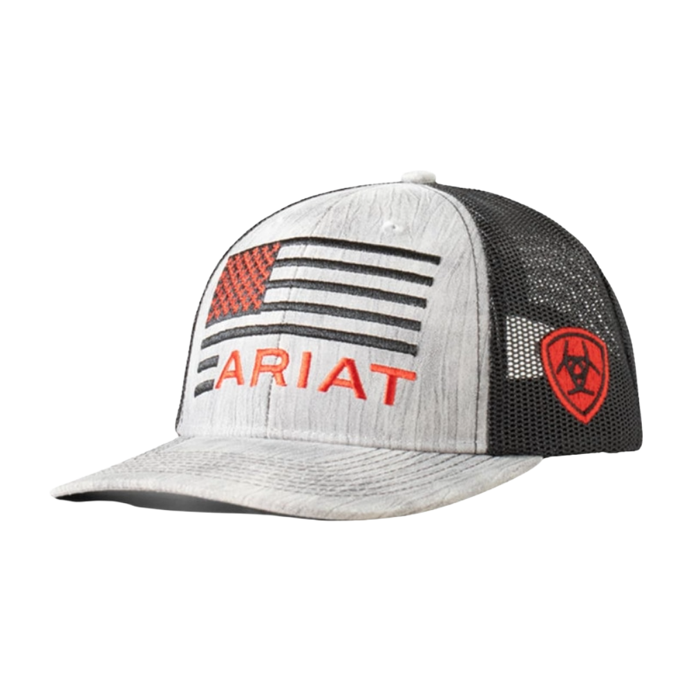 Ariat Boy's Embroidered American Flag Graphic Black & Red Trucker Cap A300081986