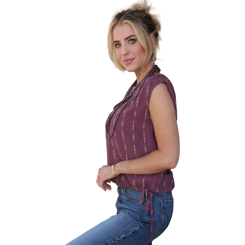 Cinch Ladies Pink Printed Sleeveless Tie Blouse CTW7507002