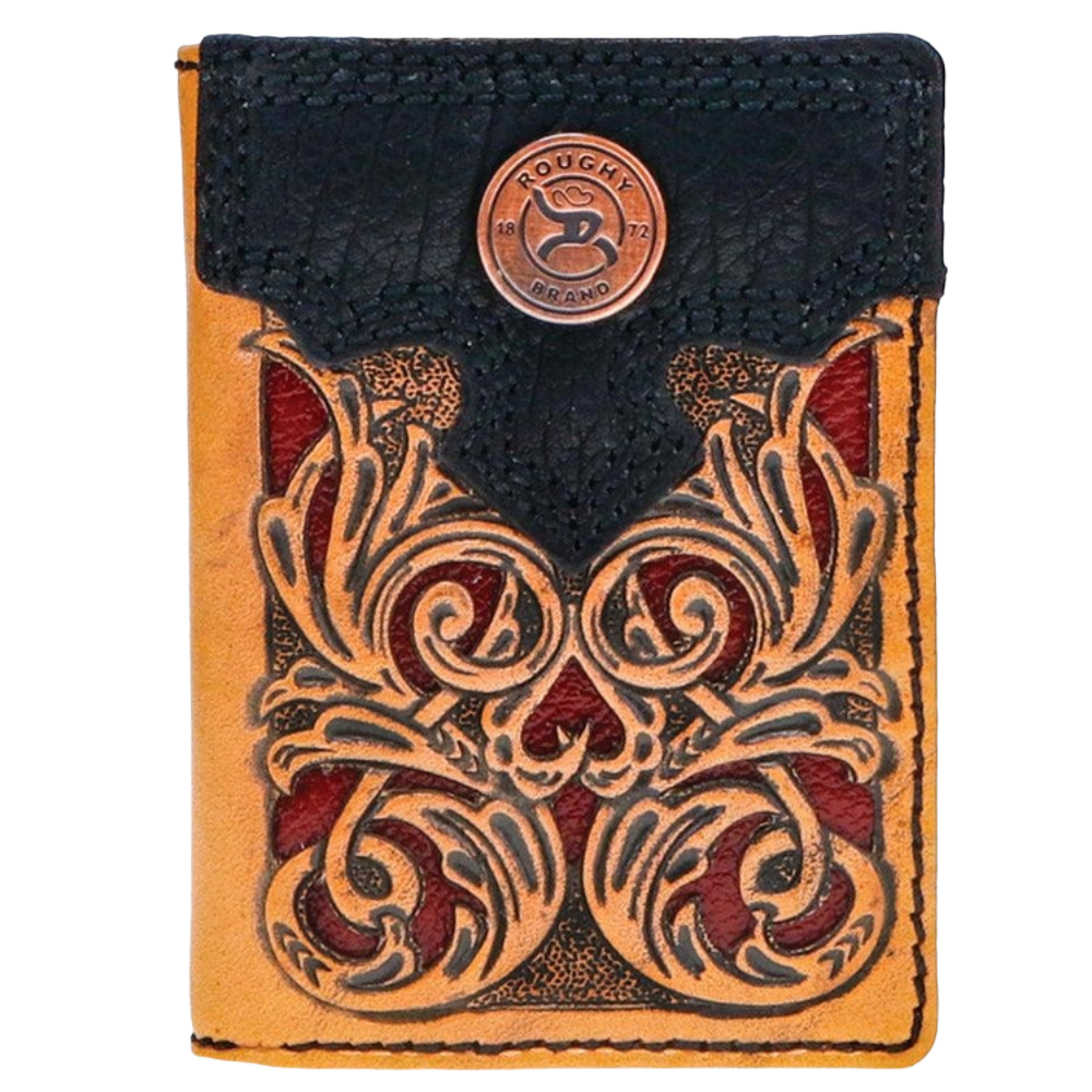 Hooey "Ryder" Roughy Hand Tooled Tan & Red Trifold Wallet RTF003-TNRD