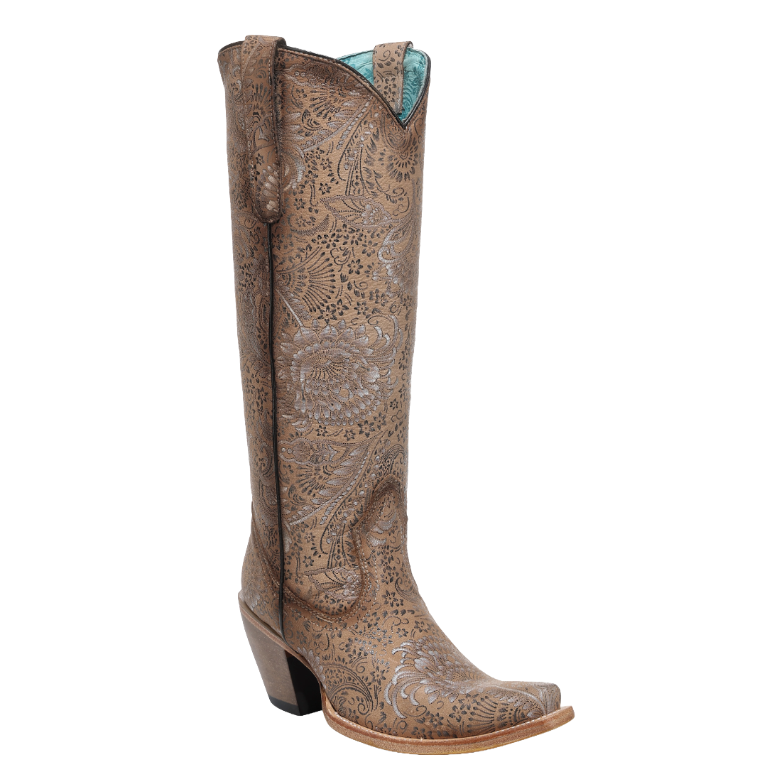 Corral Ladies Floral Sand Stamped Suede Western Boot A4995