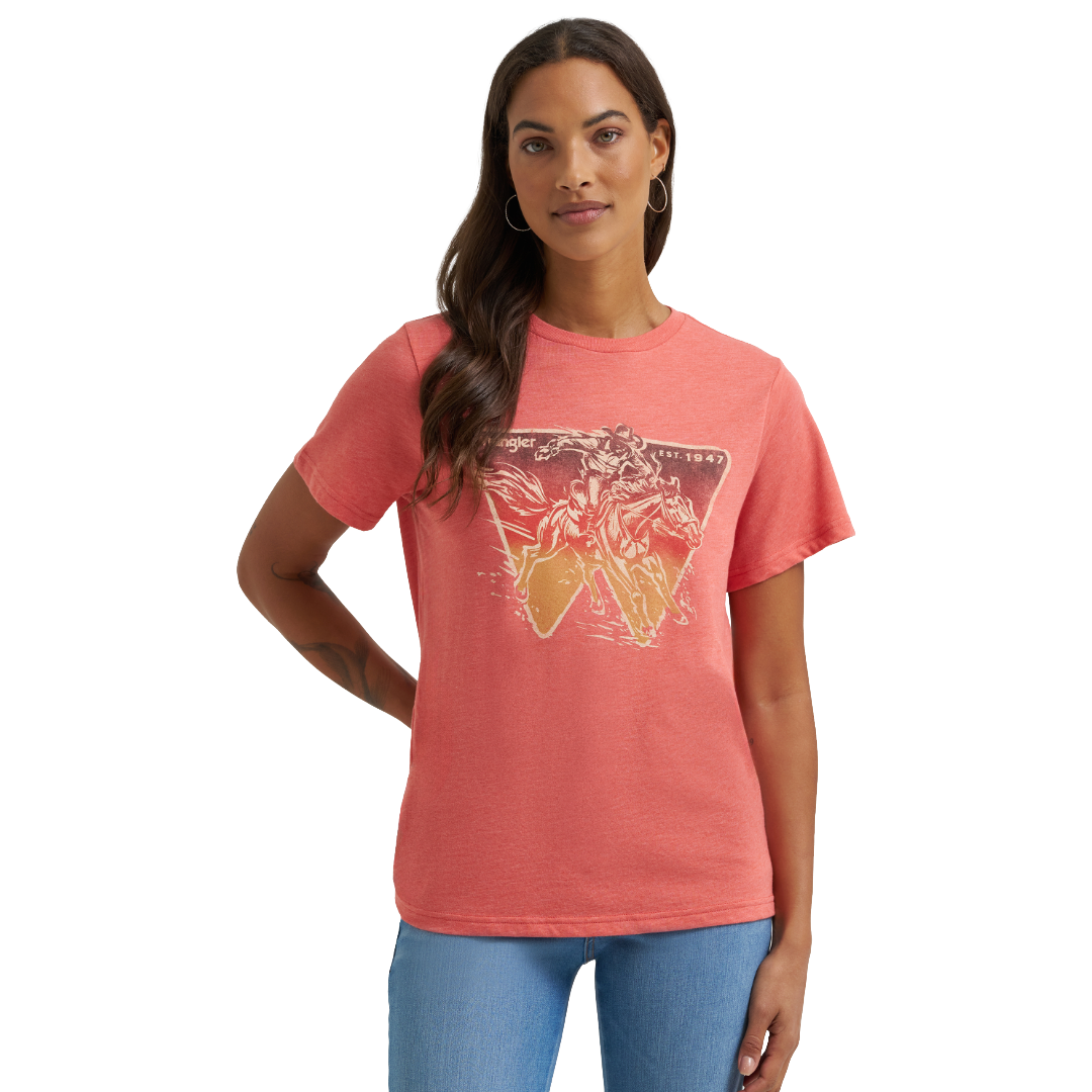 Wrangler Ladies Burnt Sienna Heather Logo Graphic T-Shirt 112372992