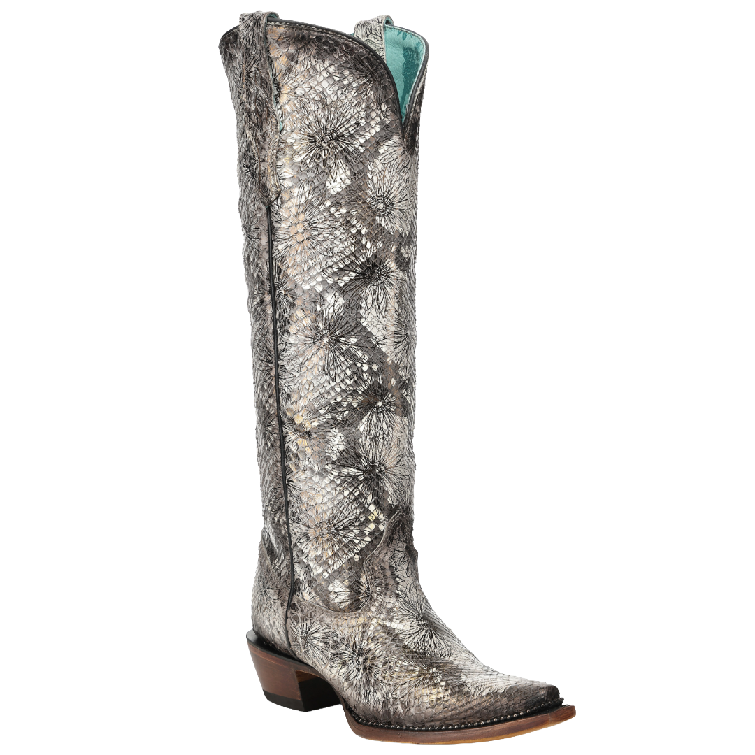 Corral Ladies White Python Stamped Floral Tall Top Western Boot A5020 - Wild West Boot Store