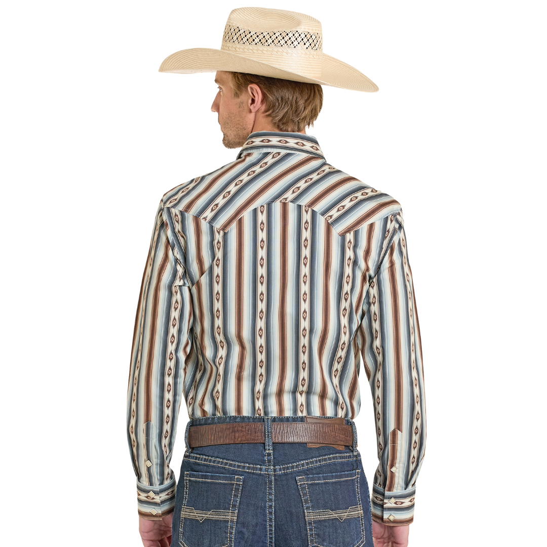 Rock & Roll Cowboy Men's Dark Brown Serape Stripe Snap Shirt BMN2S08306