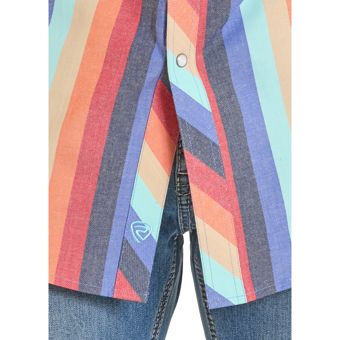 Rock & Roll Cowboy Men's Orange Vintage Striped Snap Shirt BMN2S08325