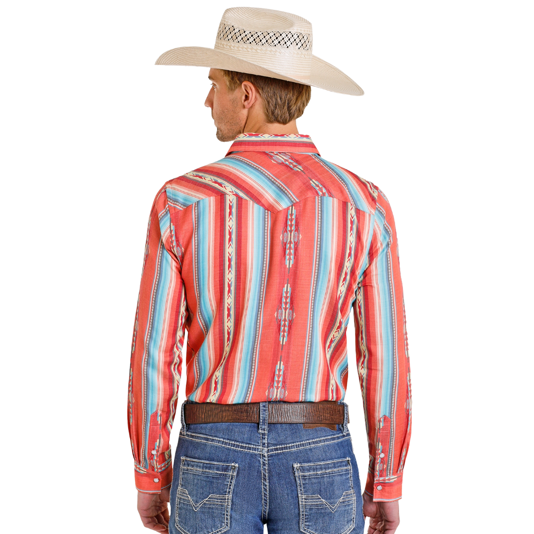 Rock & Roll Cowboy Men's Red Striped Snap Button Shirt PMN2S08155 - Wild West Boot Store