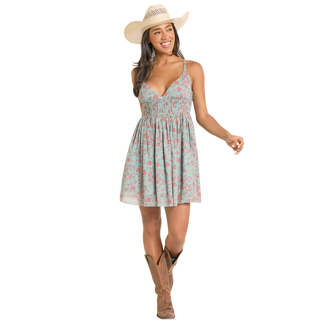 Rock & Roll Denim Women's Sky Blue Mini Floral Print Dress