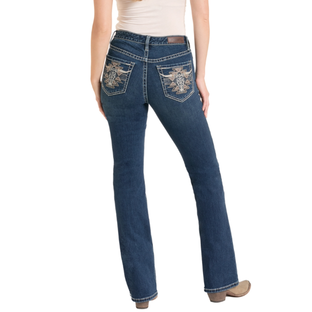 Rock & Roll Denim Ladies Steerhead Dark Vintage Boot Cut Jeans BW4MD08756 - Wild West Boot Store