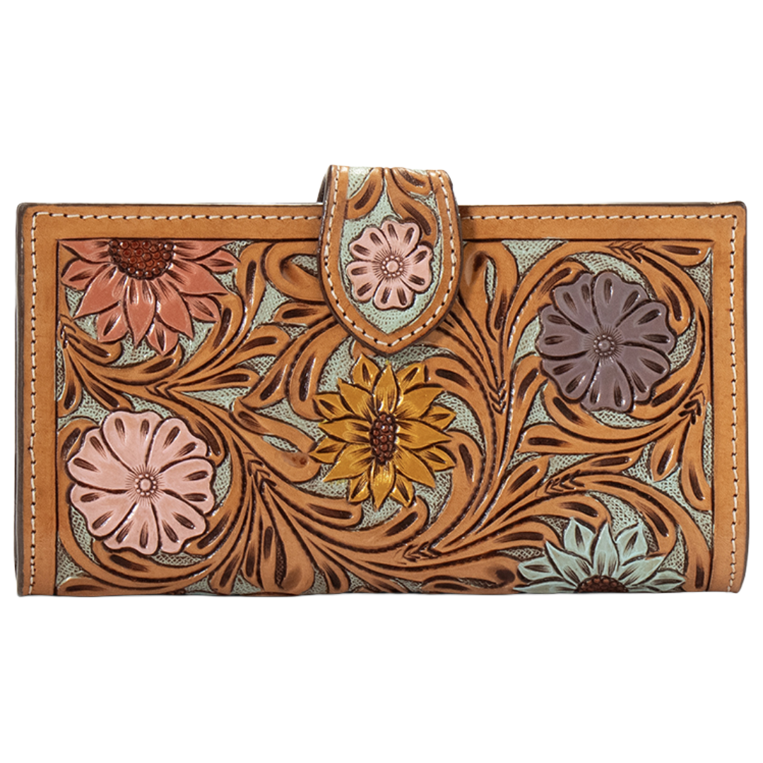 Ariat Ladies Hand Tooled Sunflower & Daisy Leather Wallet A770016597