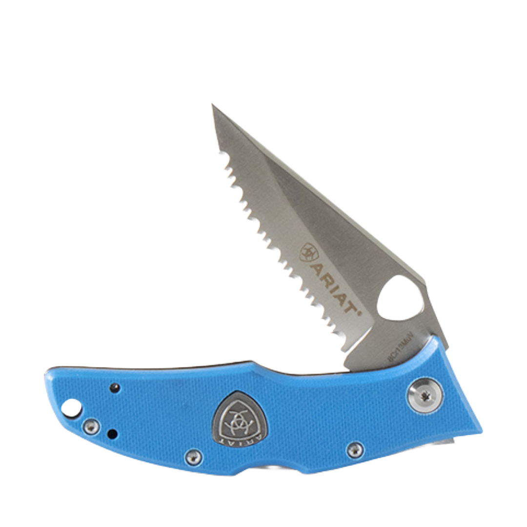 Ariat Serrated Blue Handle Folding Knife A710012327 - Wild West Boot Store