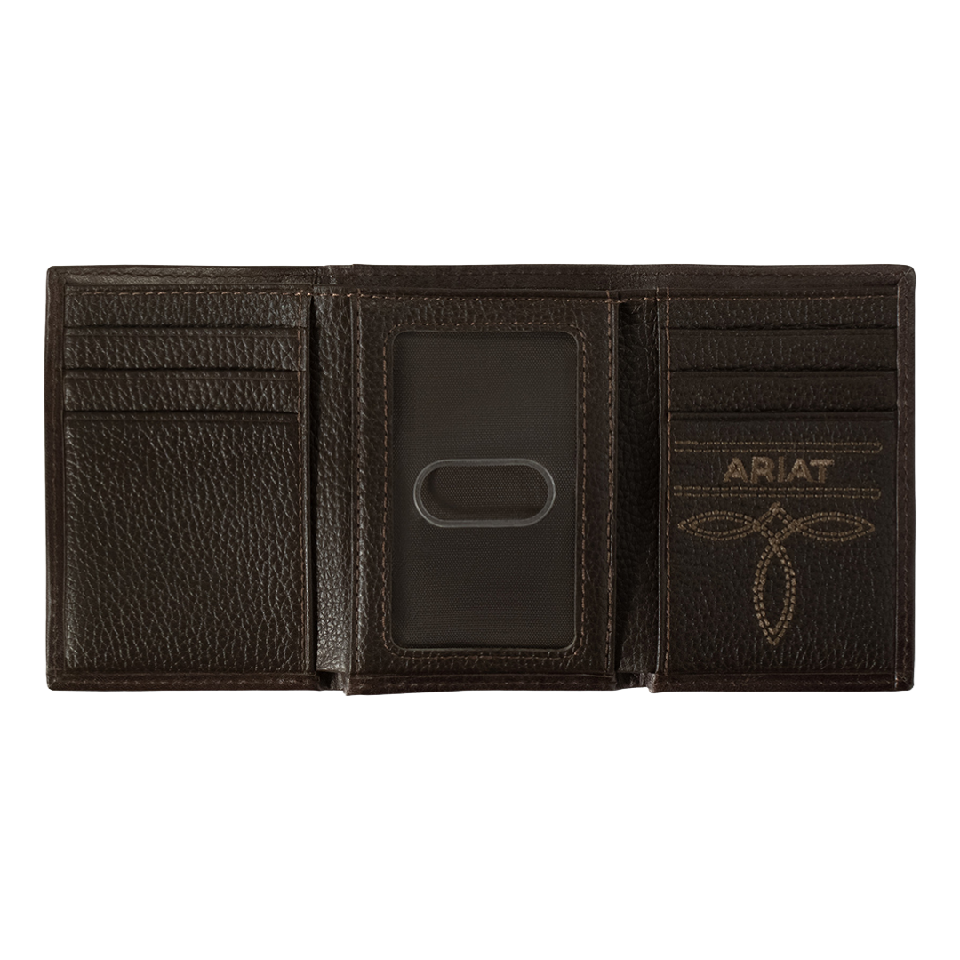 Ariat Men's Calf Hair Trifold Chocolate Brown Leather Wallet A3562747