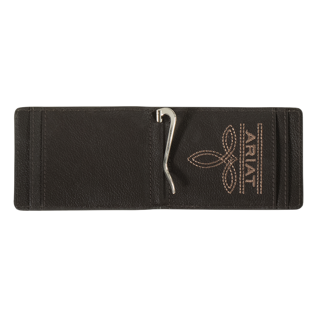 Ariat Men's Brown Money Clip Embossed Scrolling Bifold Wallet A3561544