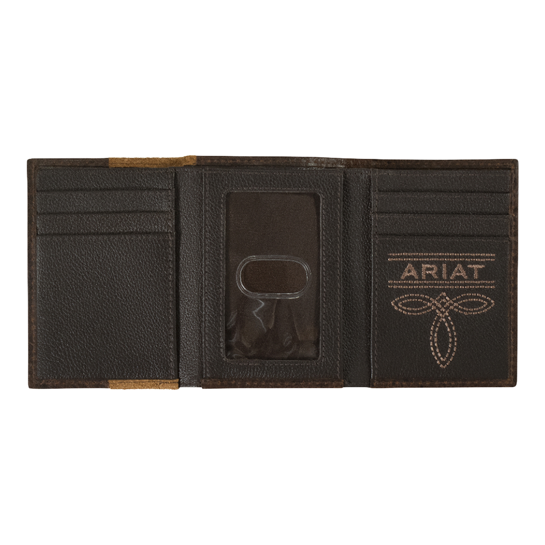 Ariat Men's Tan Roughout Trifold Leather Wallet A3560908