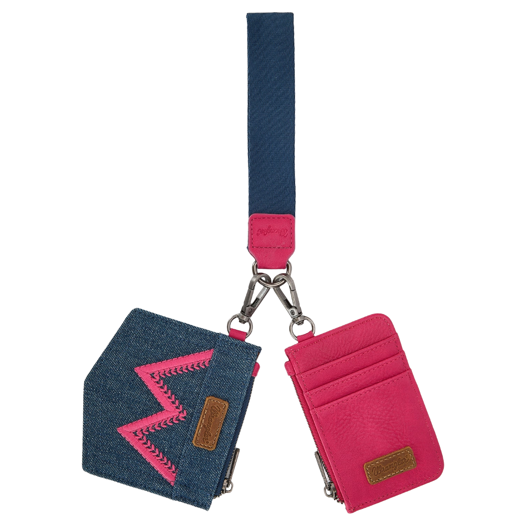 Wrangler Logo "W" Embroidered Hot Pink Dual Pouch Wristlet WG367-W119HPK