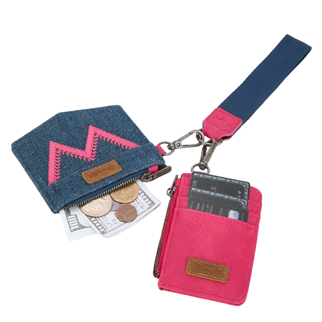 Wrangler Logo "W" Embroidered Hot Pink Dual Pouch Wristlet WG367-W119HPK
