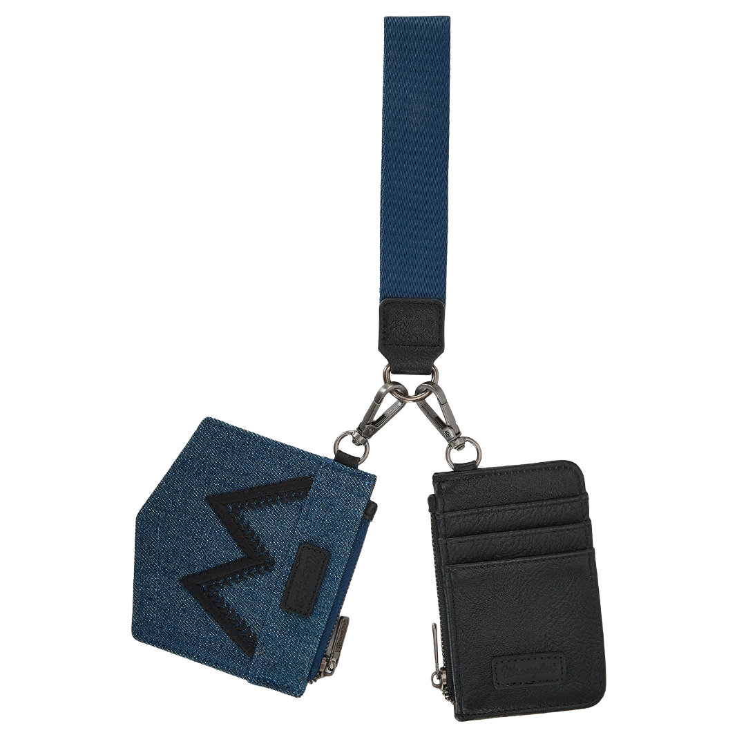 Wrangler Ladies Logo "W" Embroidered Dual Pouch Black Wristlet WG367-W119BK