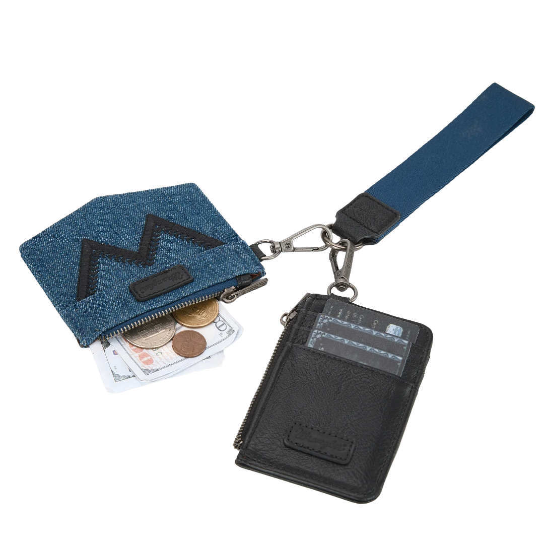 Wrangler Ladies Logo "W" Embroidered Dual Pouch Black Wristlet WG367-W119BK