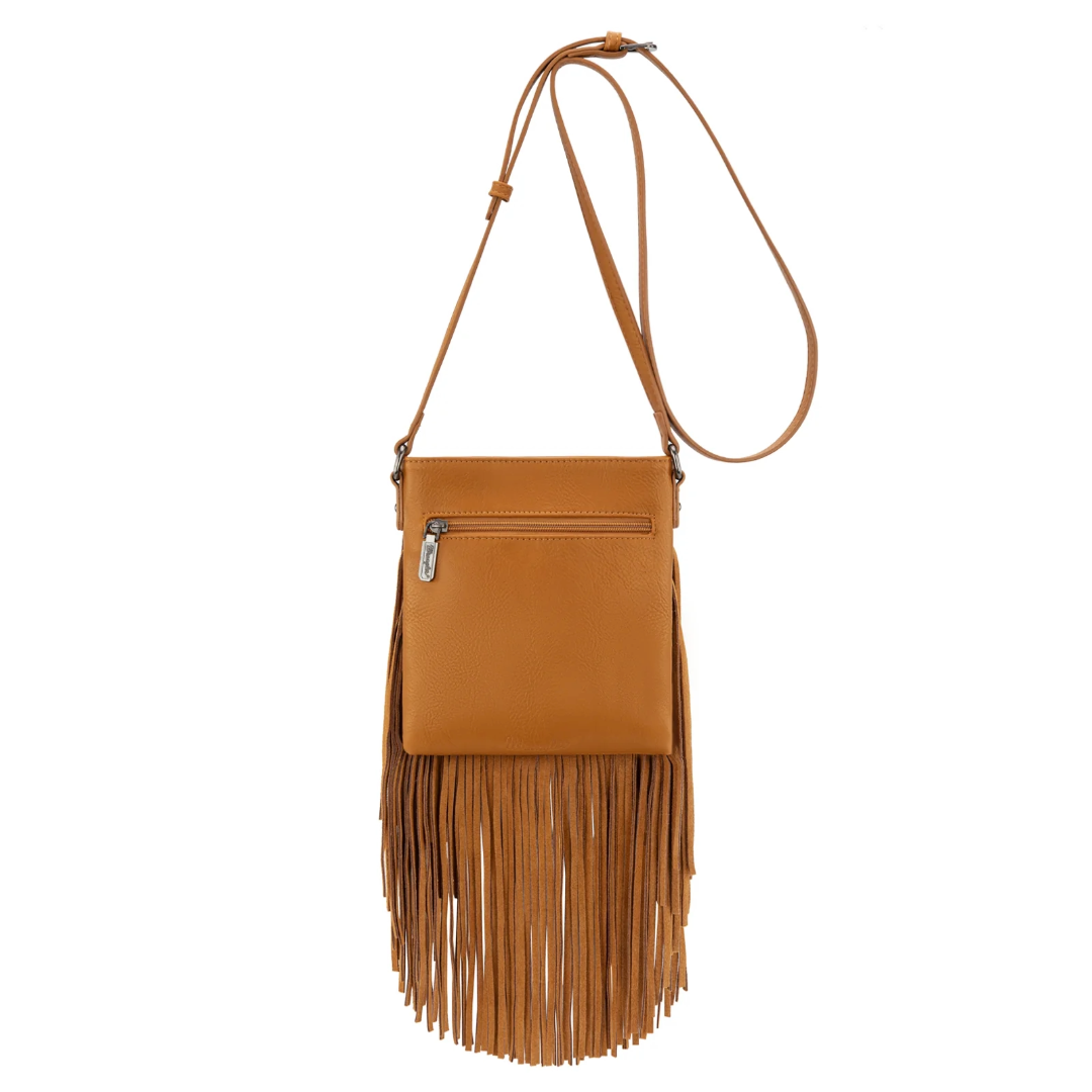 Wrangler Ladies Leather Light Brown Fringe Jean Denim Pocket Crossbody WG367-8360LBR