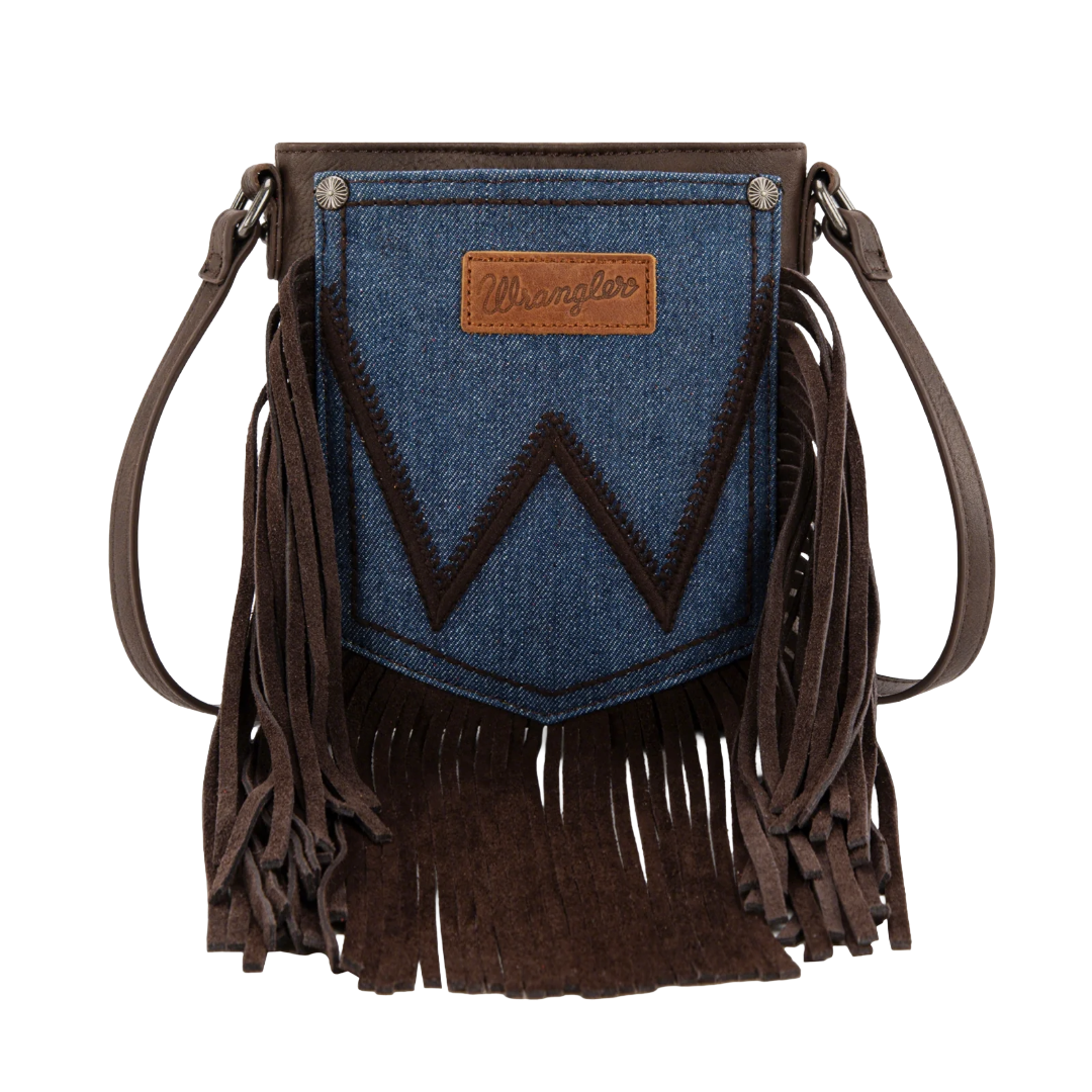 Wrangler Ladies Fringe Jean Denim Pocket Coffee Crossbody WG367-8360CF