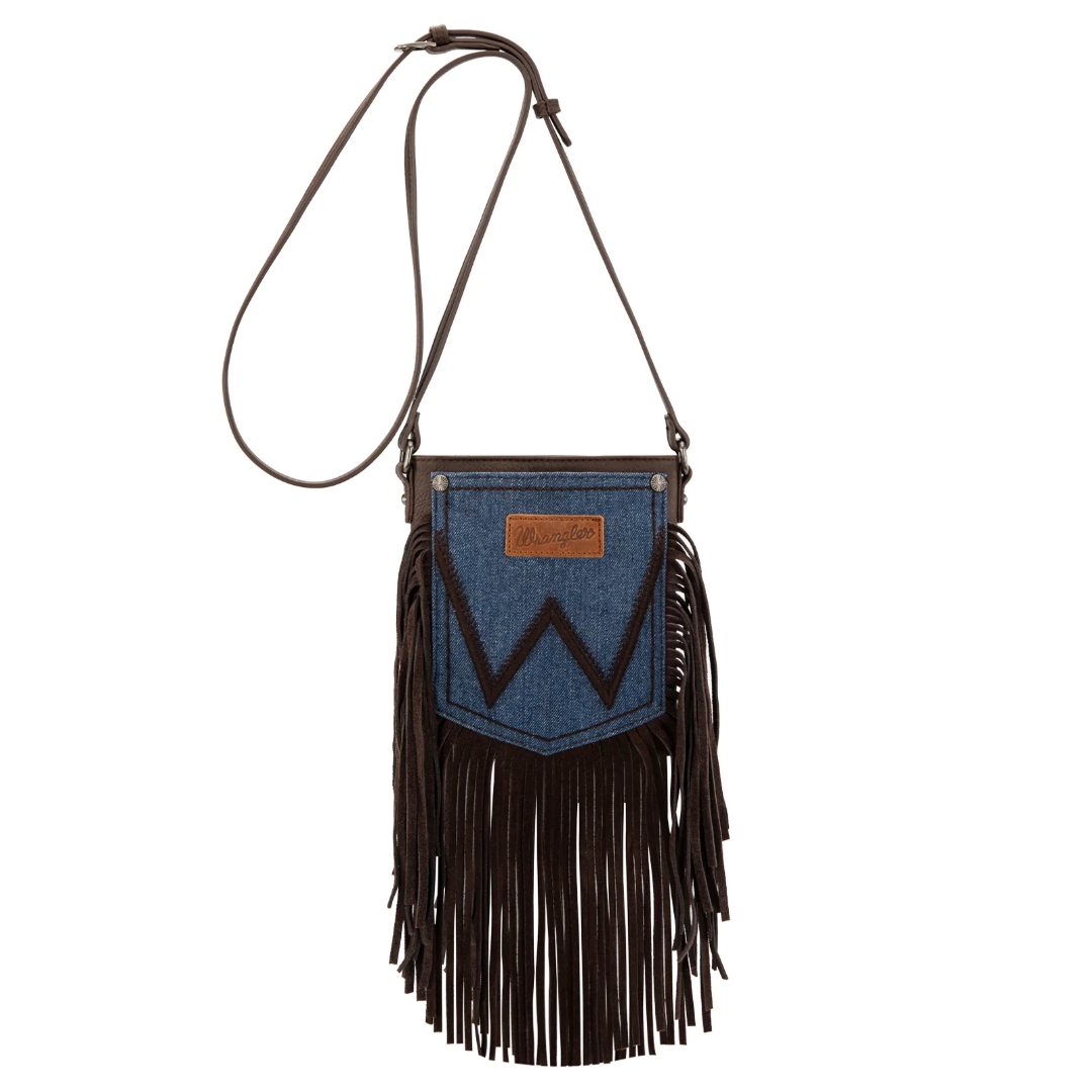 Wrangler Ladies Fringe Jean Denim Pocket Coffee Crossbody WG367-8360CF