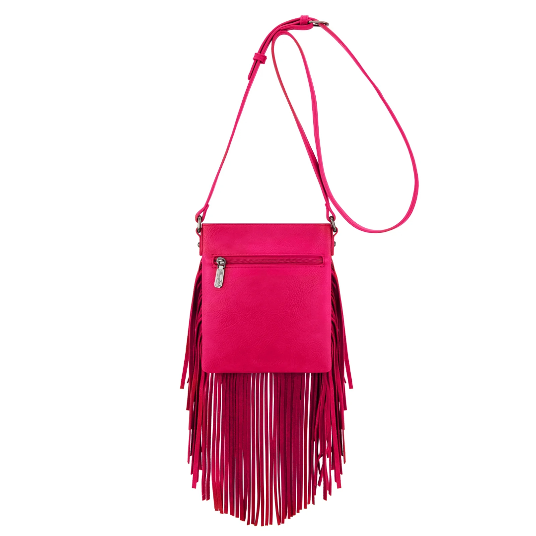 Wrangler Ladies Leather Hot Pink Fringe Jean Denim Pocket Crossbody WG367-8360HPK
