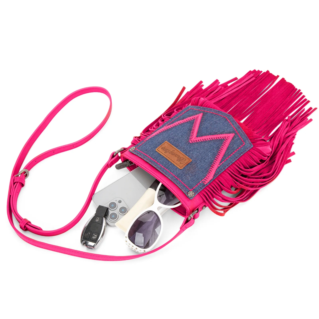 Wrangler Ladies Leather Hot Pink Fringe Jean Denim Pocket Crossbody WG367-8360HPK