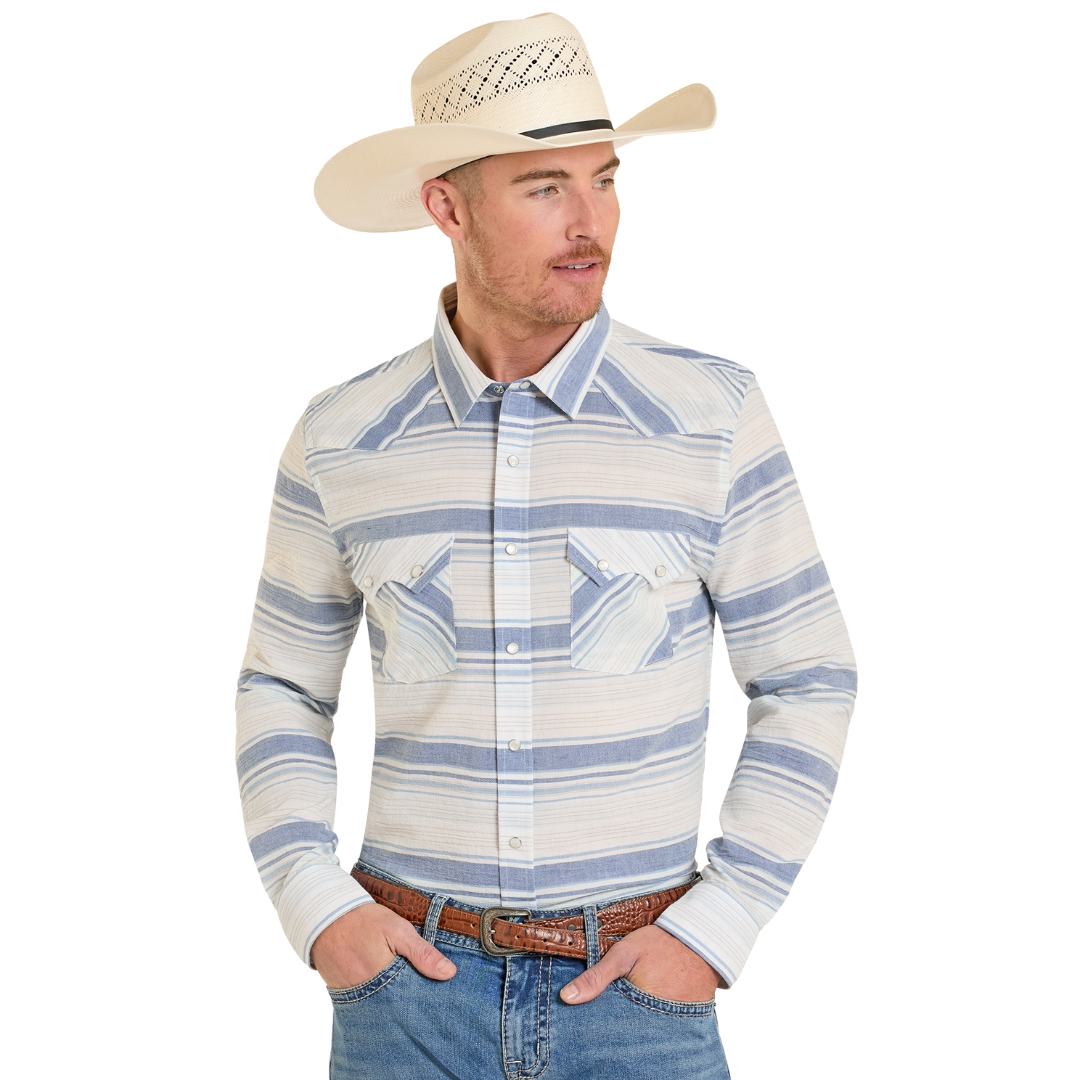 Rock & Roll Cowboy Men's Indigo Stripe Snap Button Shirt PMN2S08151