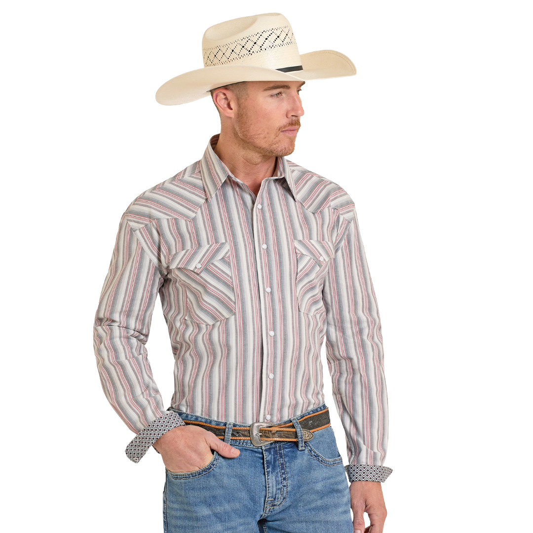 Panhandle Men's Rough Stock Maroon Stripe Snap Shirt RMN2S08249