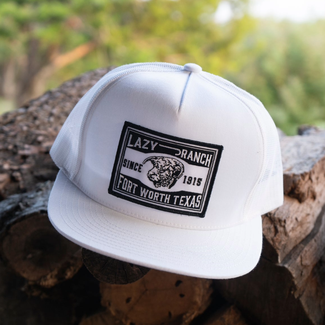 Lazy J Ranch Wear Fort Worth Classic White & Black Trucker Cap WHITE4-FTW-BLK