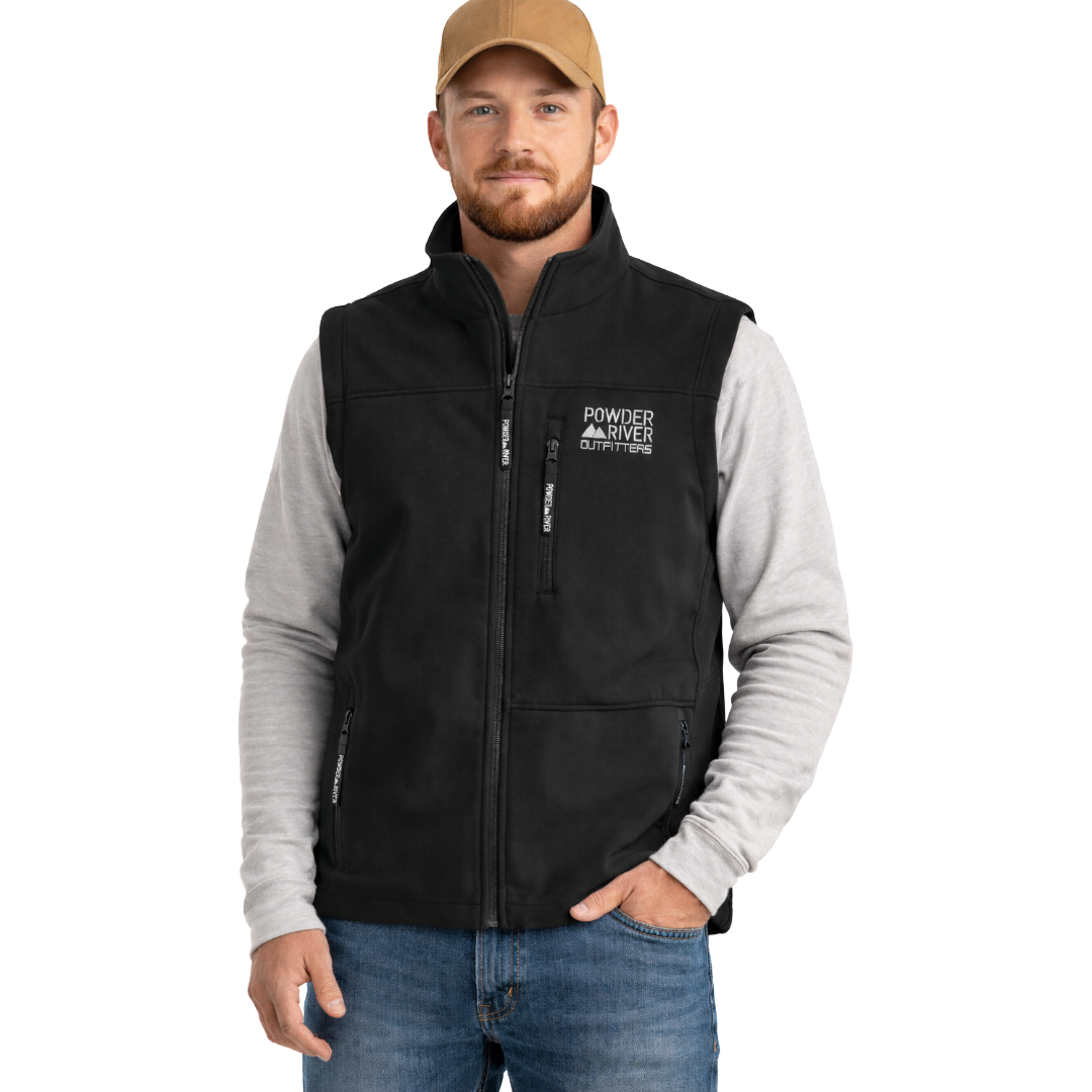 Powder River Outfitters Men's Full Zip Black Softshell Vest 98-9652-01