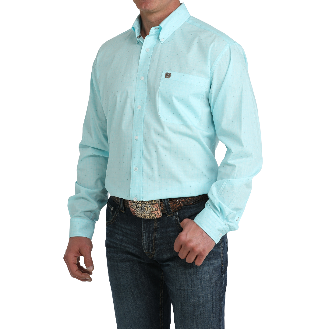 Cinch Men's Blue Geometric Print Button Up Shirt MTW1106062
