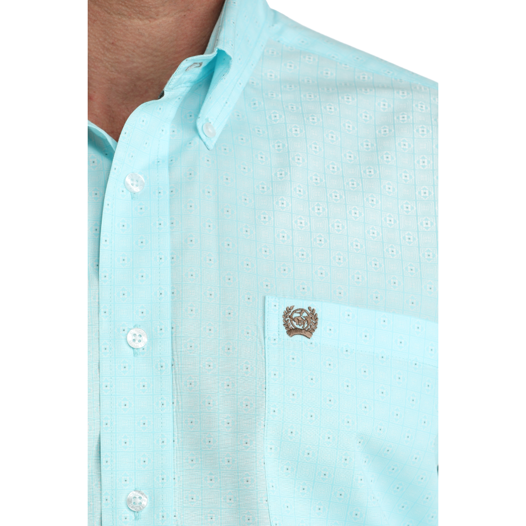 Cinch Men's Blue Geometric Print Button Up Shirt MTW1106062