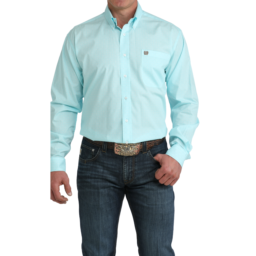 Cinch Men's Blue Geometric Print Button Up Shirt MTW1106062