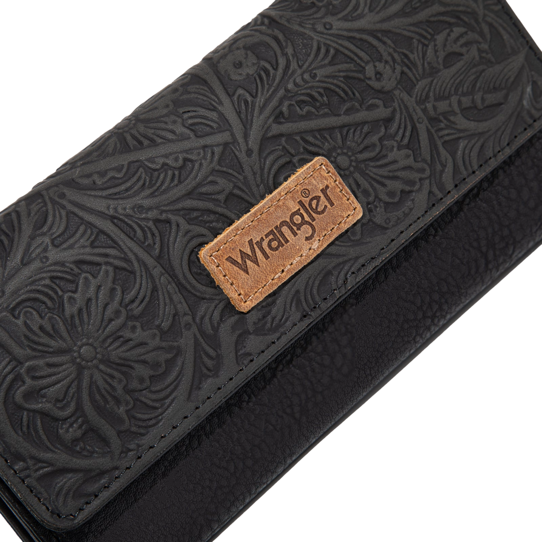 Wrangler Ladies Western Floral Tooled Red Trifold RFID Wallet/Wristlet WG196-W056BK