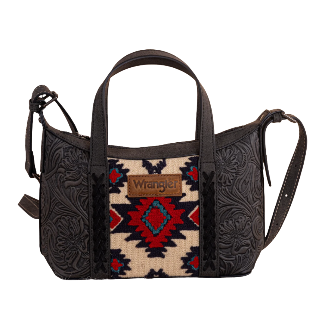 Wrangler Ladies Black Tooled Aztec Pattern Print Crossbody Tote WG226-8605BK