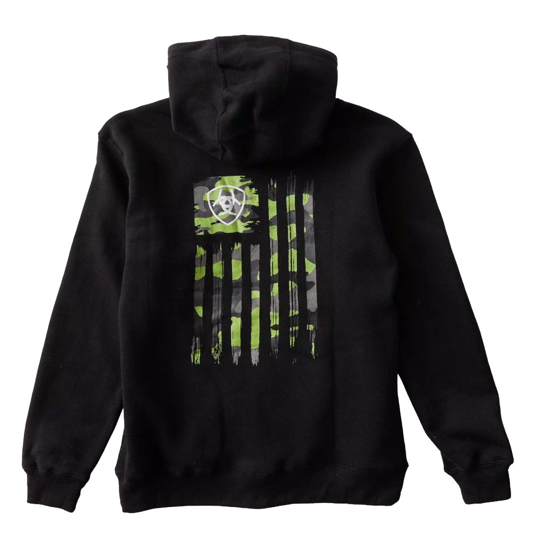 Ariat® Youth Boy's Camo Flag Black Graphic Hoodie 10041152