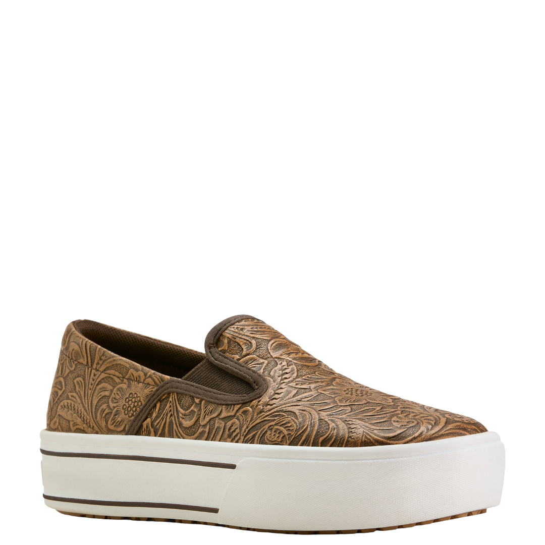Ariat Ladies Skylar Brown Floral Emboss Slip On Shoe 10074362